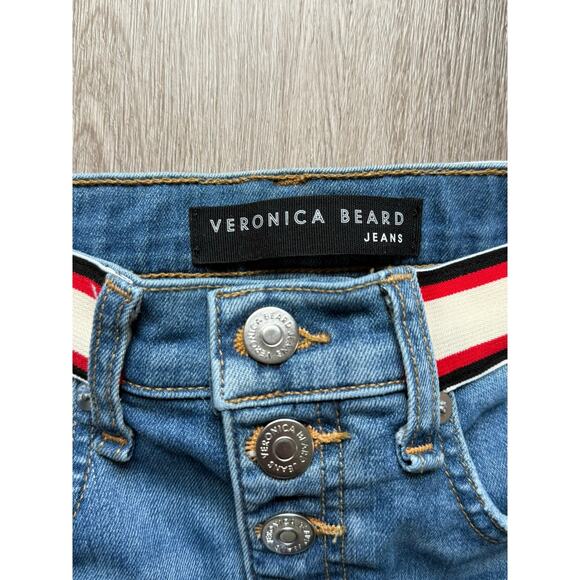 Veronica Beard Jeans, size 25/0, denim w/ red white & blue band at waist, skinny - Picture 4 of 7